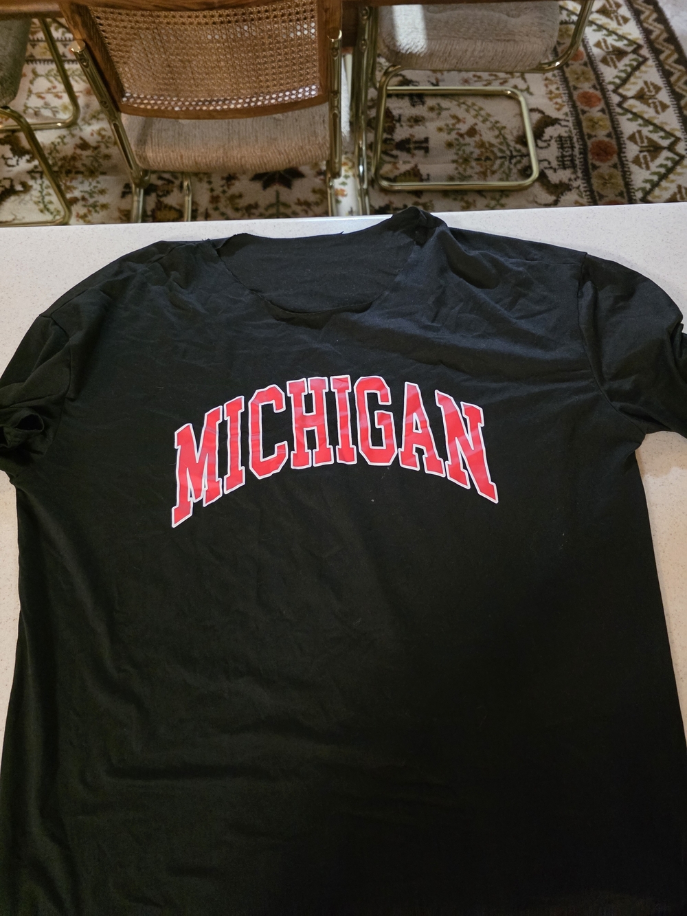 SHEIN Black Short Sleeve Tee with Red Michigan Graphic